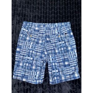 Peter Millar Golf Shorts Plaid Flat Front Casual‎ Blue White Mens Size 34
